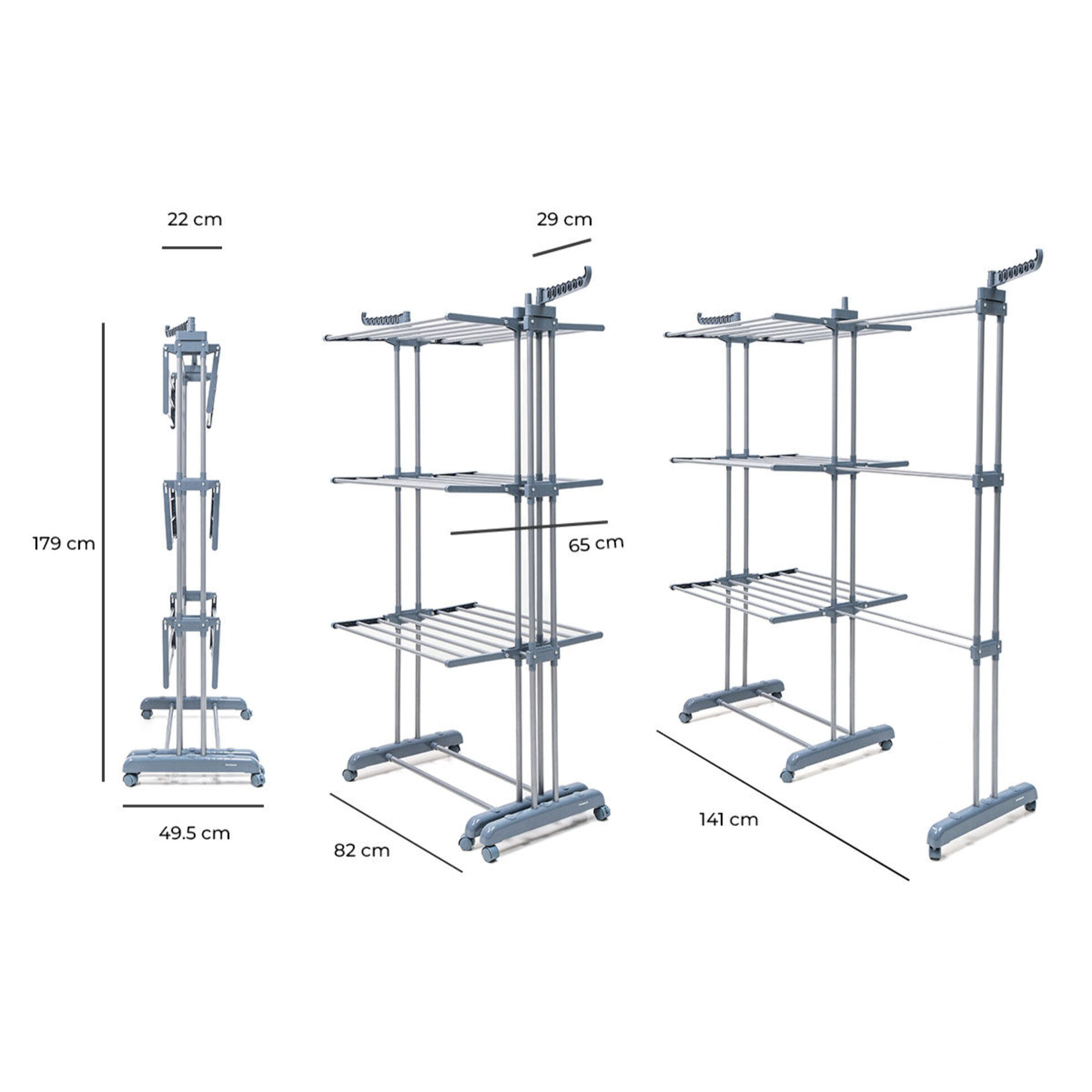 Étendoir pliant vertical extensible avec roues Dolver XL InnovaGoods 30 Barres