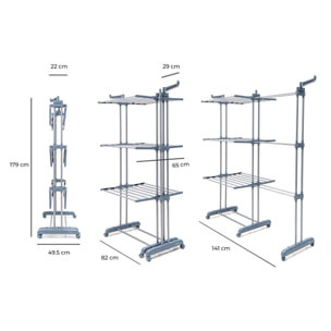 Étendoir pliant vertical extensible avec roues Dolver XL InnovaGoods 30 Barres