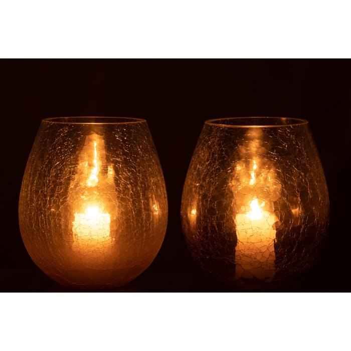 J-Line bougeoir Forme Oeuf Craquelé - verre - mauve - small - 2 pcs