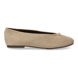 Bailarinas Mujer Efecto Ante con Adorno Dorado. Zapatos Planos Elegantes