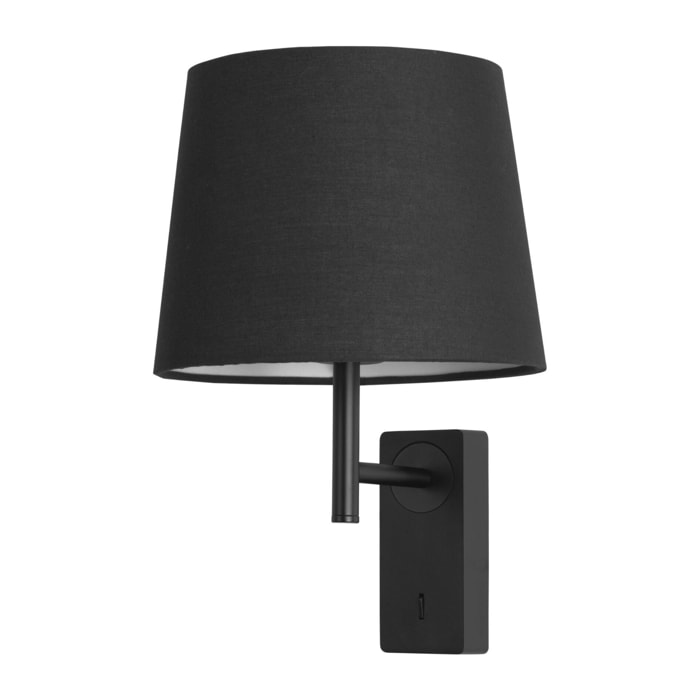 Forlight Aura - 2 Apliques de Pared para Dormitorio E27 con Interruptor ON/OFF en la Base. Color Negro con Pantalla de Textil
