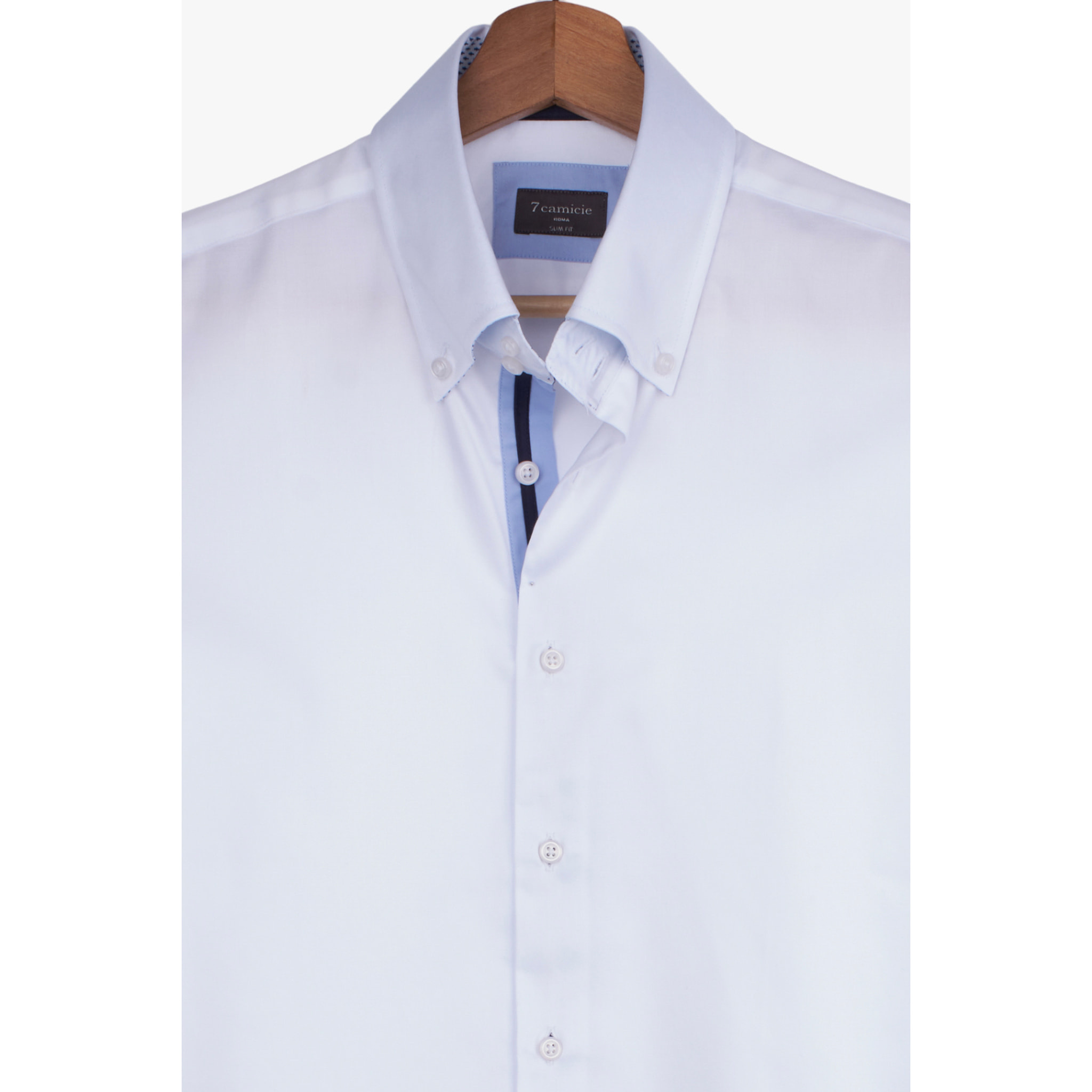 Camicia Uomo 2 Bottoni Button Down Slim Satin Unito Bianco