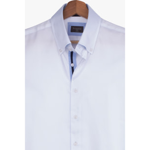 Camicia Uomo 2 Bottoni Button Down Slim Satin Unito Bianco