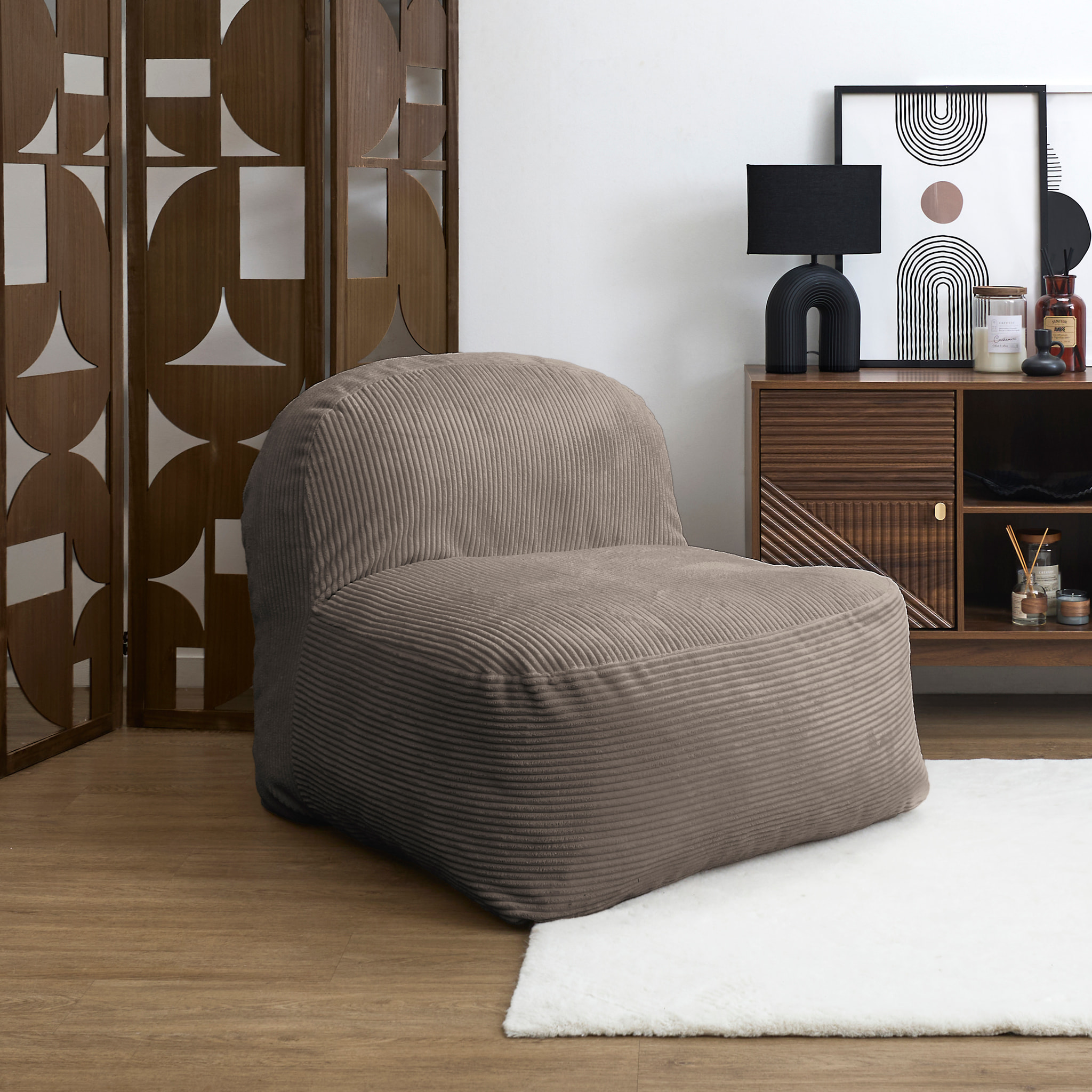 Fauteuil - HOME DECO FACTORY - Scott - Compact - Côtelé - Taupe