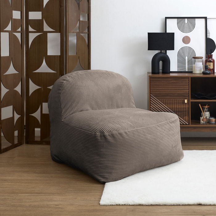 Fauteuil - HOME DECO FACTORY - Scott - Compact - Côtelé - Taupe