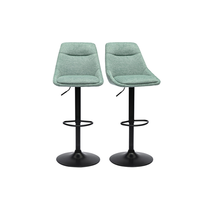 Tabourets de bar réglables pivotants 360° en tissu effet velours texturé vert céladon et métal (lot de 2) ALESS
