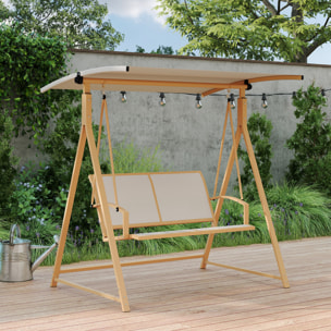 Columpio de Jardín Exterior de 2 Plazas Balancín de Jardín Exterior con Toldo Ajustable 90° Protección UV 30+ y Estructura Triangular de Metal Carga 220 kg 160x112x162 cm Caqui