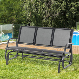 Banco de Jardín Exterior de 3 Plazas Mecedora de Exterior con Reposabrazos Carga 300 kg para Terraza Balcón Patio 147x75x85 cm Negro
