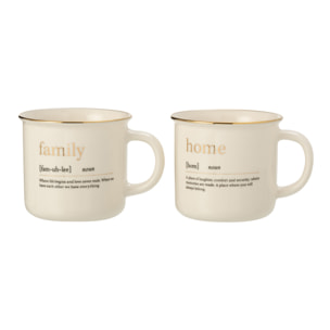 J-Line tasse Message Family Home - céramique - or - 2 pcs