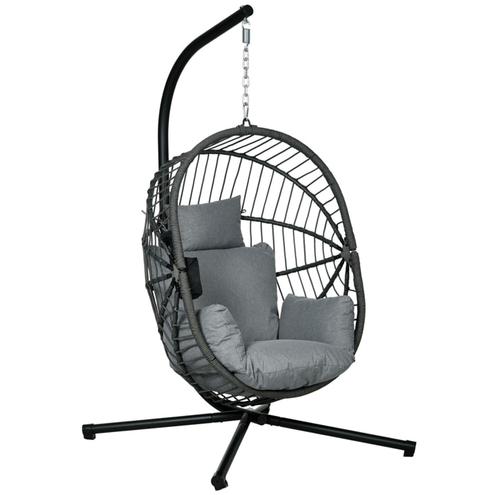 Silla Colgante Huevo con Soporte Columpio Jardín Exterior con Cesta Plegable Cojín y Reposacabezas Columpio Colgante para Interior y Exterior Carga 120 kg Gris