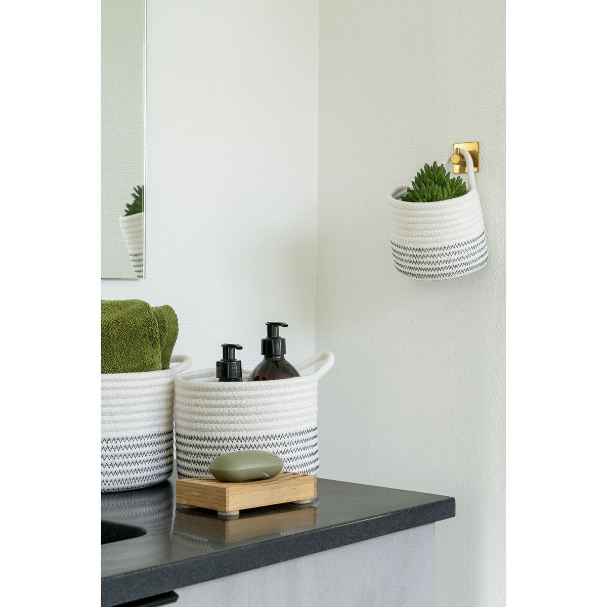 Set 3 cestini Algar in cotone bianco/grigio