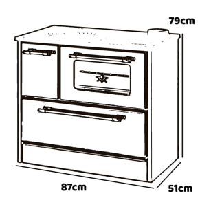 Beatrice - Stufa a legna con cucina e forno 87x51xH79 cm, colore nero