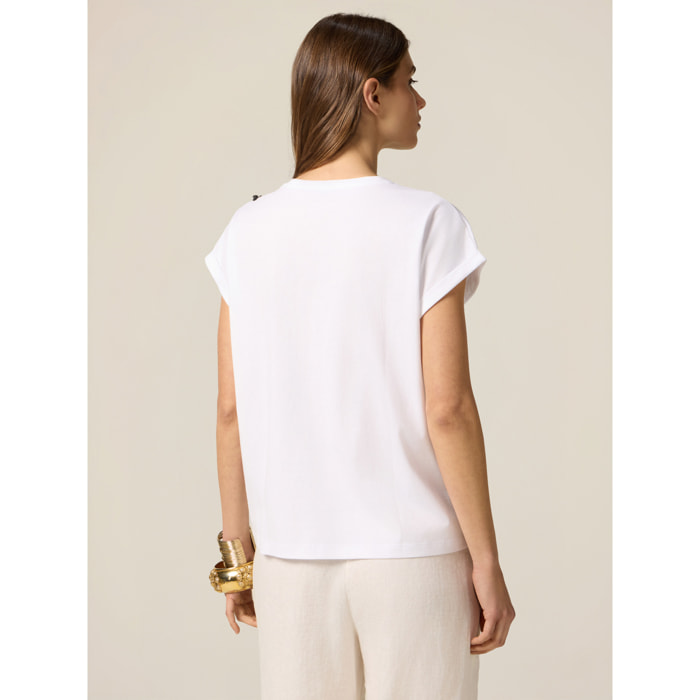 Oltre - T-shirt in jersey con patch gioiello - Bianco