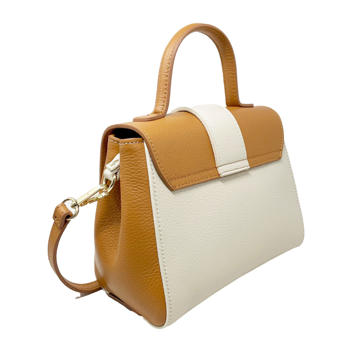 Chicca Borse - Borsa a Mano Donna in Vera Pelle - Colore Beige - Cuoio