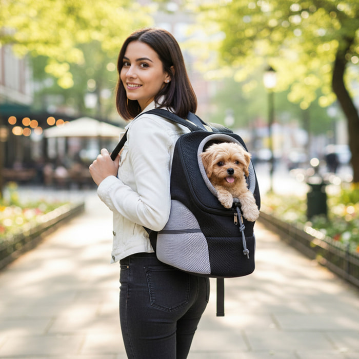 Sac à dos de transport pour animaux - THE CONCEPT FACTORY - Confortable - Léger - Gris et Noir