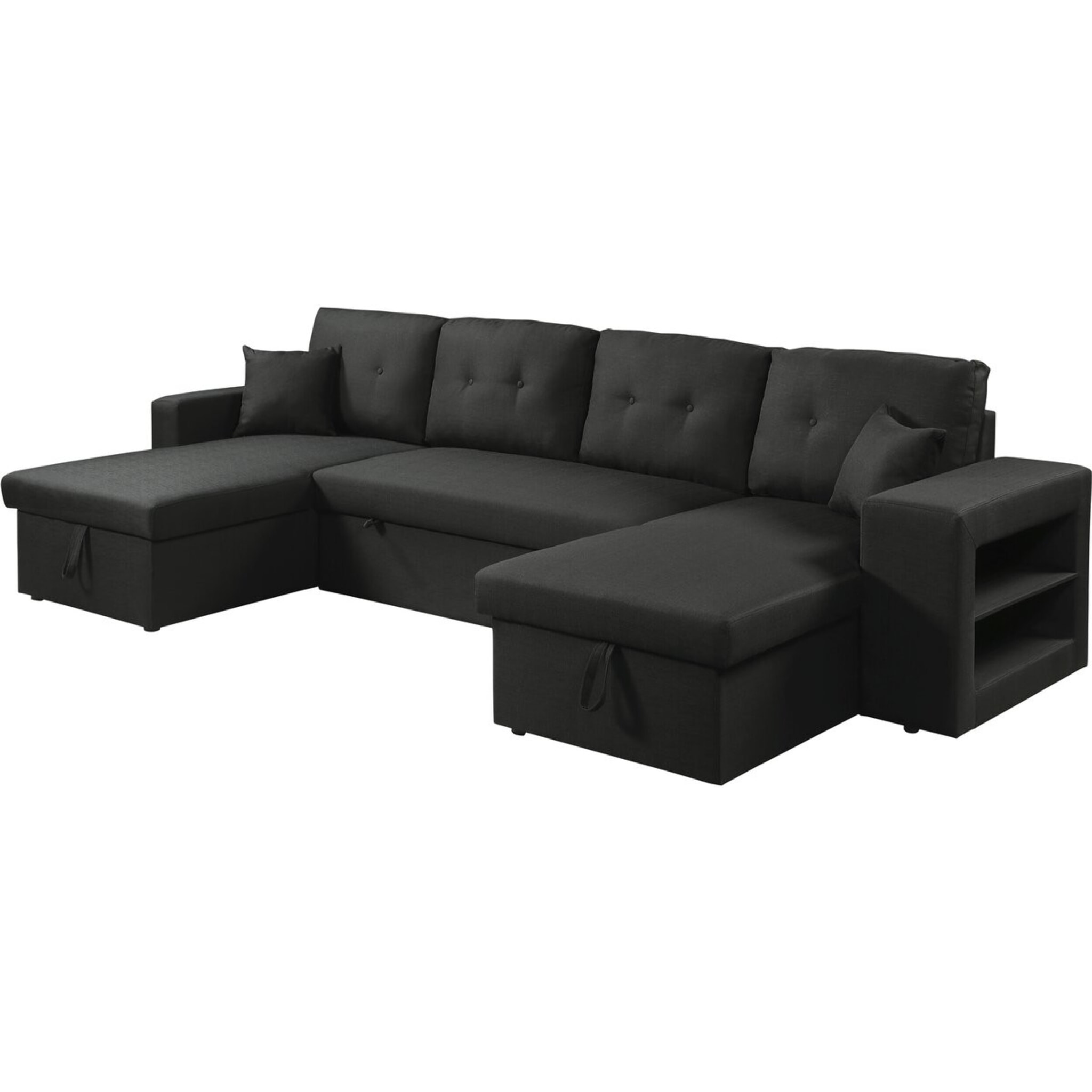 Canapé d'angle panoramique convertible en tissu "Axel" - 4 places - Noir