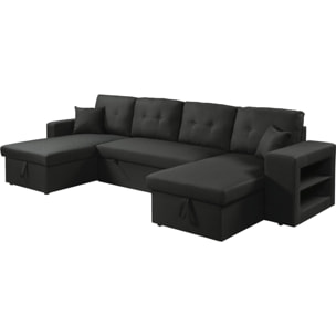 Canapé d'angle panoramique convertible en tissu "Axel" - 4 places - Noir