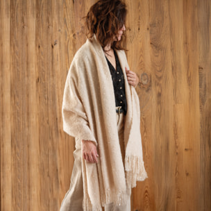 Chemin de lit / Étole aspect mohair à pois - Beige