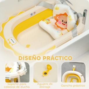 Bañera Plegable Bebés con Cojín y Palangana 80,5x55x20 cm Bañera Bebé 0-3 Años con Patas Almohadillas Antideslizantes Orificio de Drenaje y Agujero de Ducha Amarillo