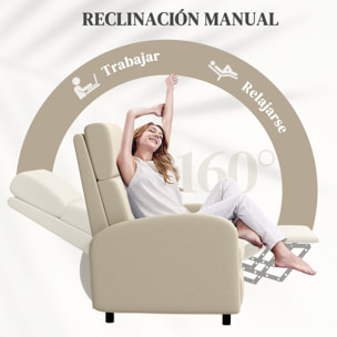 Sillón Relax Reclinable Manual Sillón Relax Tapizado en Lino Sintético con Reposapiés Carga 120 kg Sillón Reclinable para Dormitorio Oficina Crema