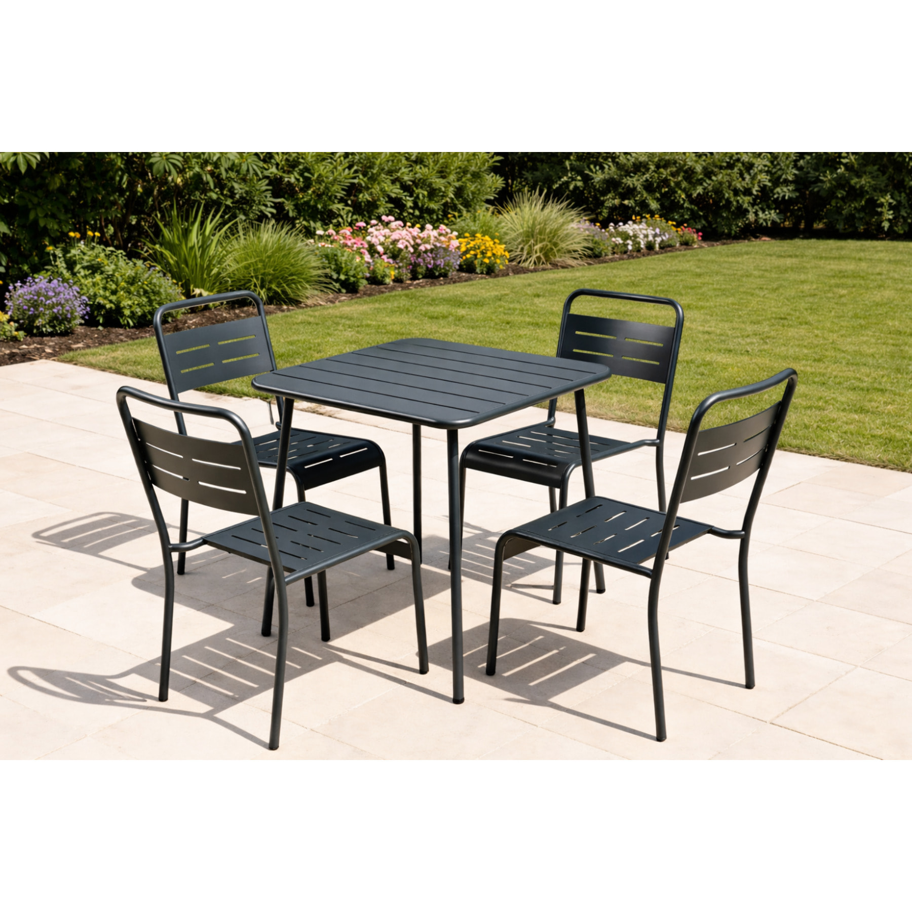 EVORA Lot de 4 chaises de jardin empilables gris foncé