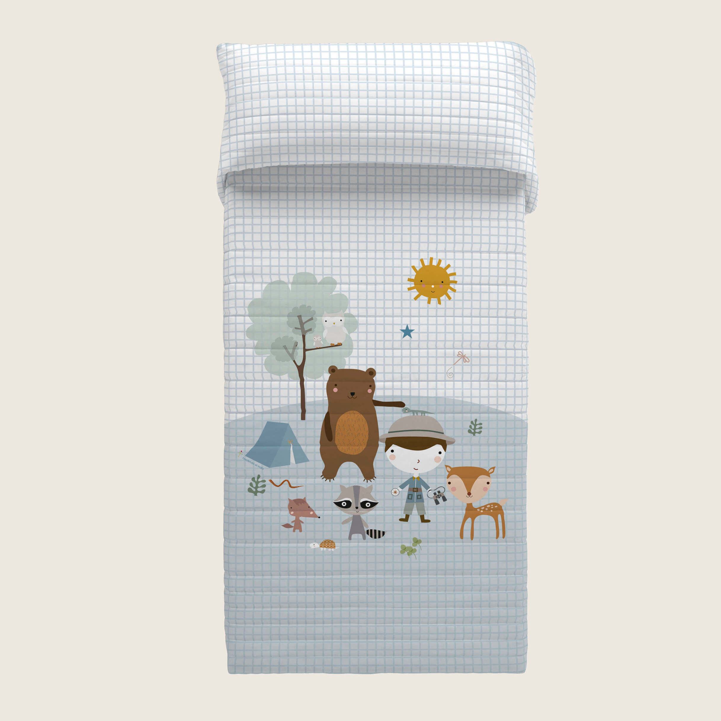 Colcha Bouti Estampada - Reversible - Infantil - 100% Algodón - Cuna - Aventura Bosque