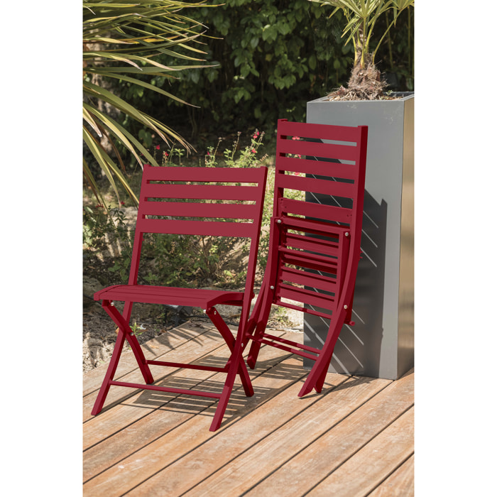 MARIUS - Ensemble repas de jardin 4 places en aluminium rouge carmin