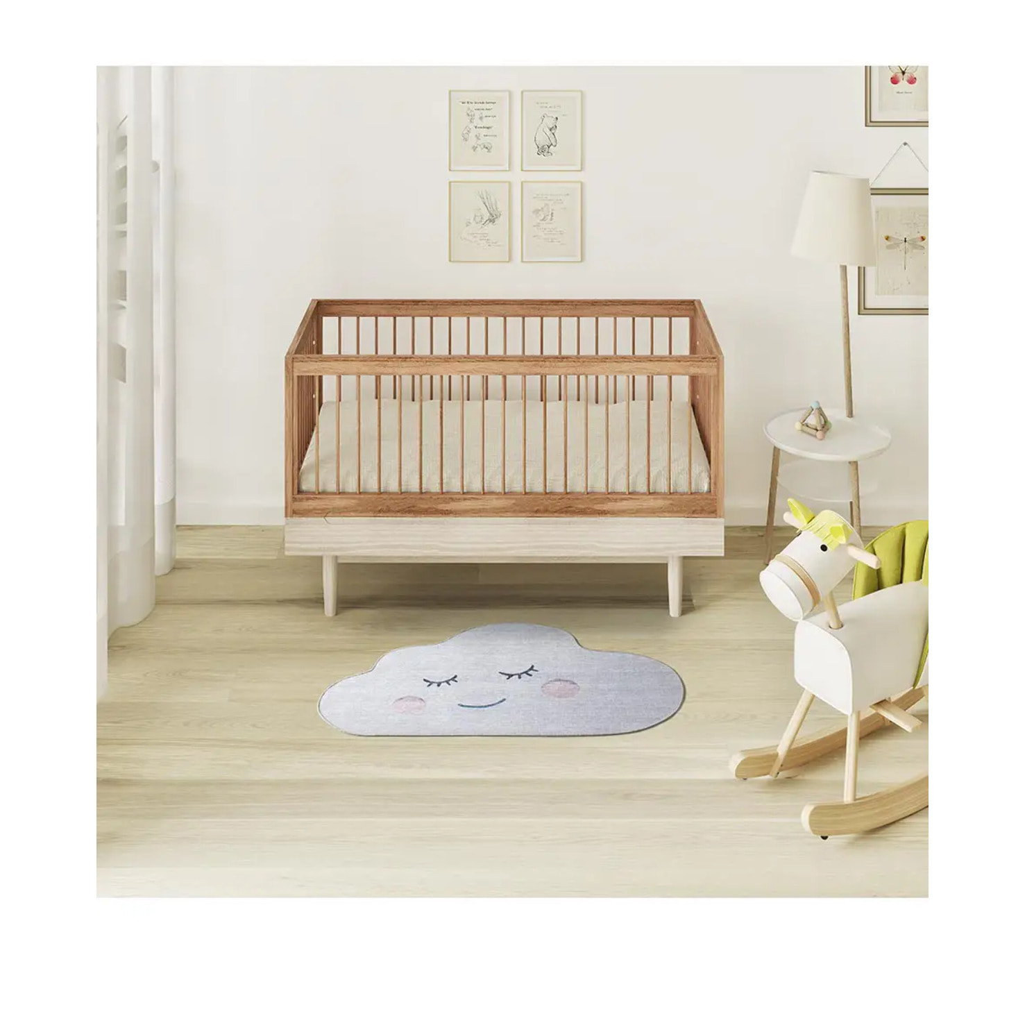CANDY Alfombra infantil lavable con forma nube plata, 80x120 cm
