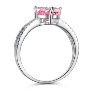 CUCO Anillo de plata decorado con una piedra rosa y pequeños diamantes - Talla 54