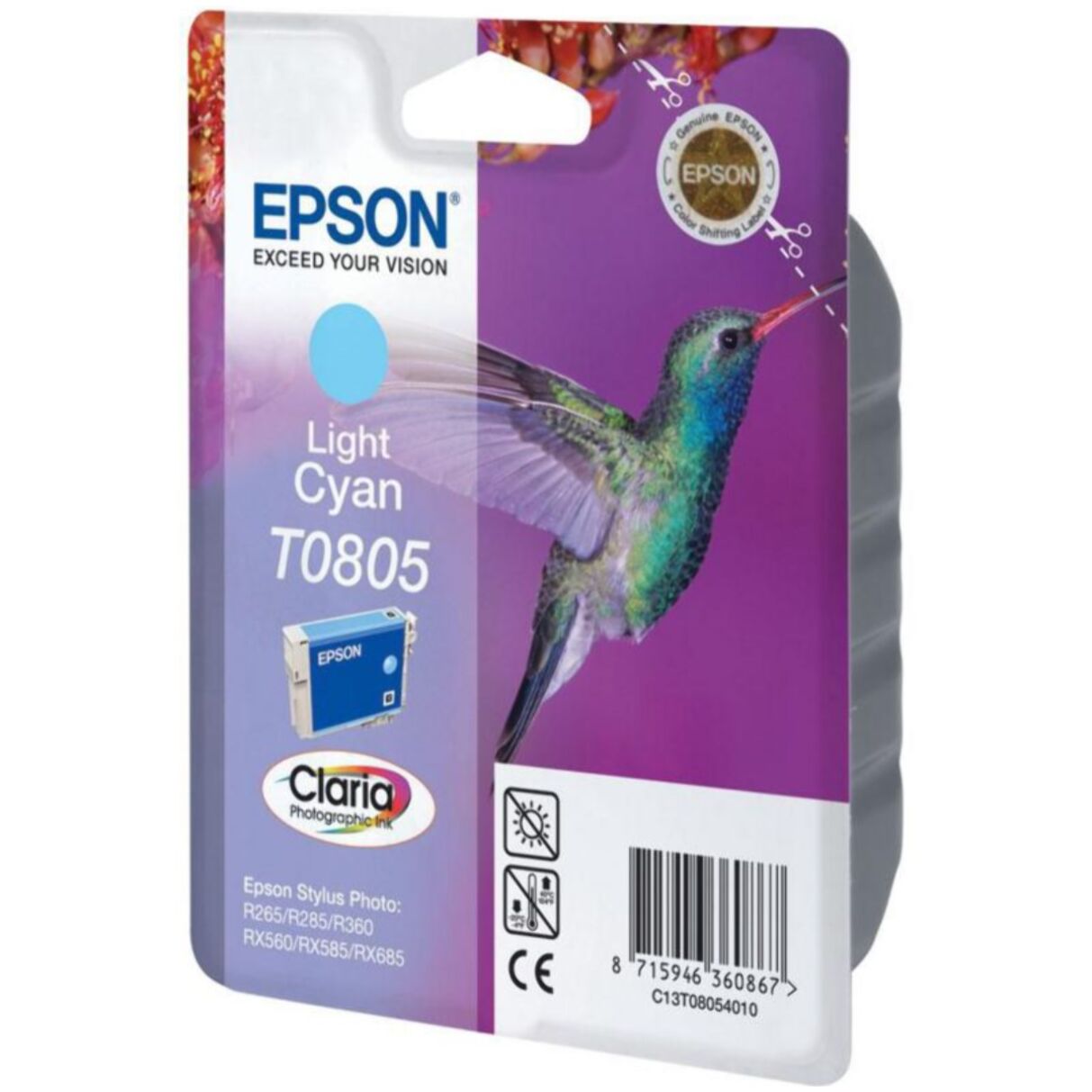 Cartouche d'encre EPSON Originale T0805 Cyan Clair Série Colibri - C13T08054010