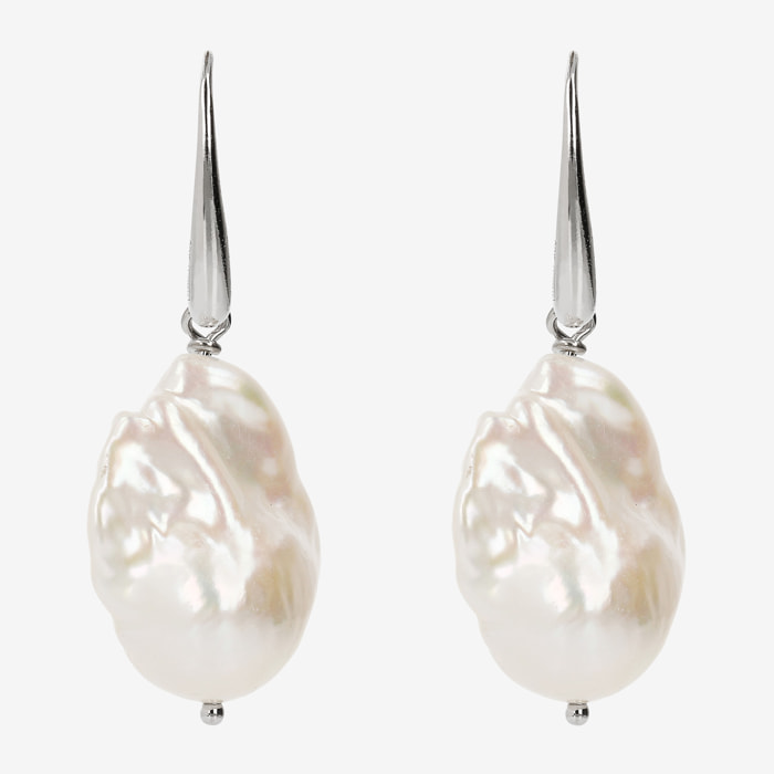 Orecchini Pendenti con Perla Scaramazza d'Acqua Dolce Bianca Ø 17/18 mm in Argento 925 placcato Oro bianco 18Kt