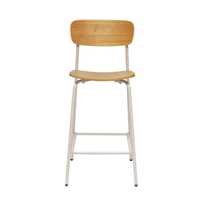 Lot de 2 tabourets de bar vintage contreplaqué avec placage bois effet frêne et pieds métal beige L 42.5 x P 50 x H 94cm - Toby