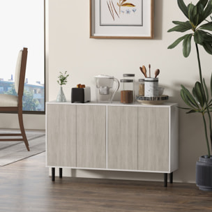 Buffet design contemporain - 4 portes, 2 étagères - dim. 121L x 37l x 75H cm - piètement effilé pin noir blanc aspect bois gris