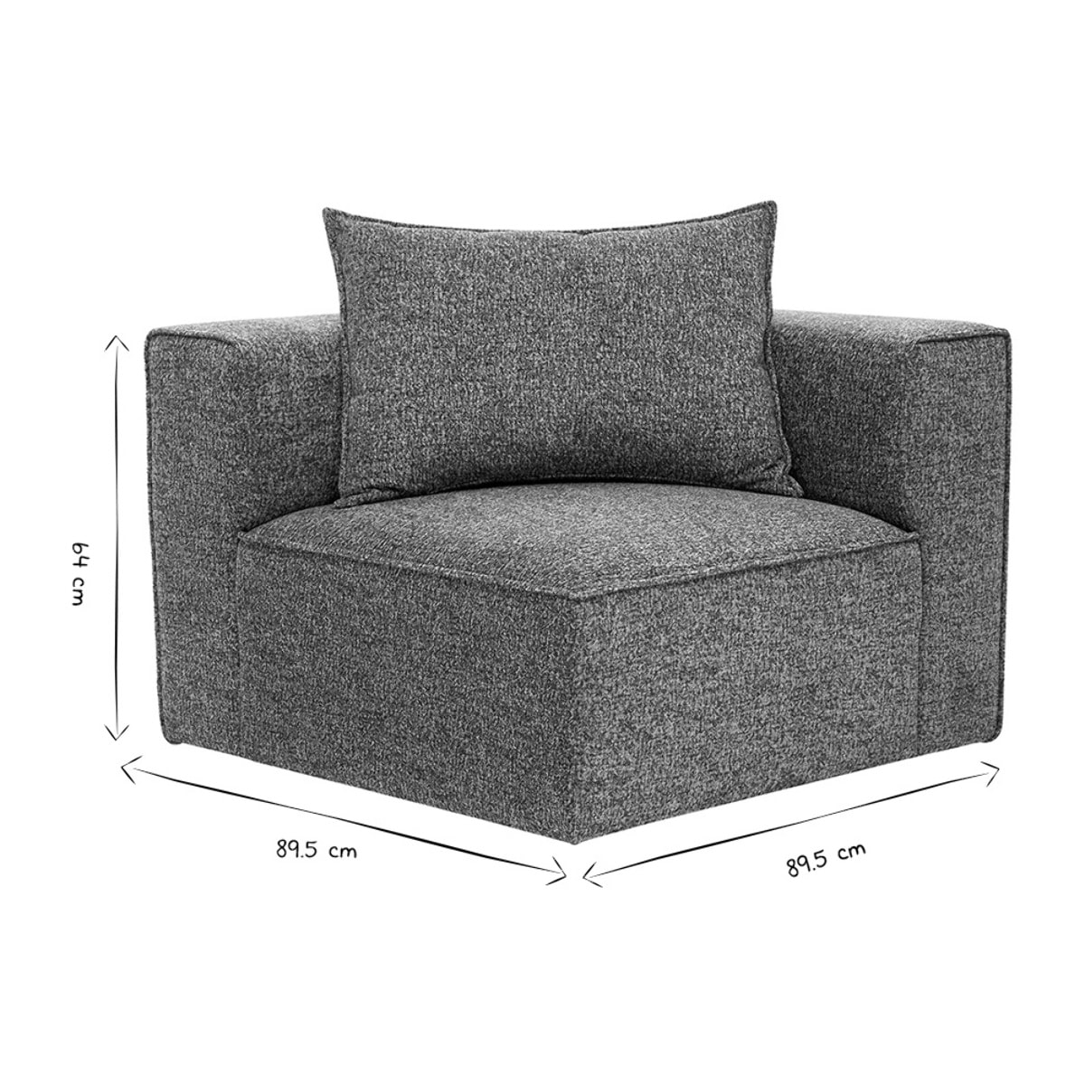 Module d'angle droit pour canapé en tissu chiné gris foncé KERRY