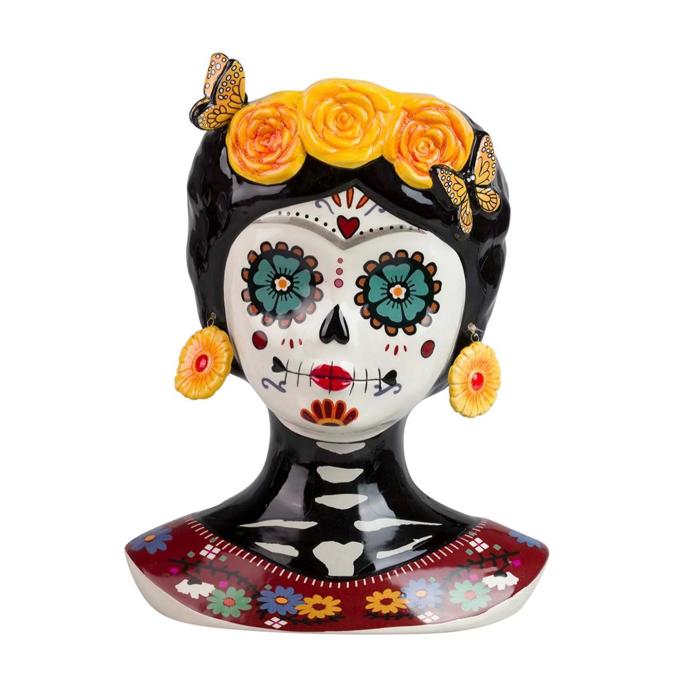 Maceta Ceramica Calavera Mexicana 26x18x33 Cm