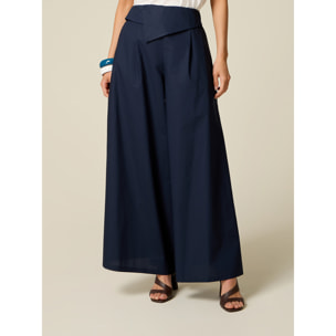 Oltre - Pantaloni wide leg con baschina in vita - Blu
