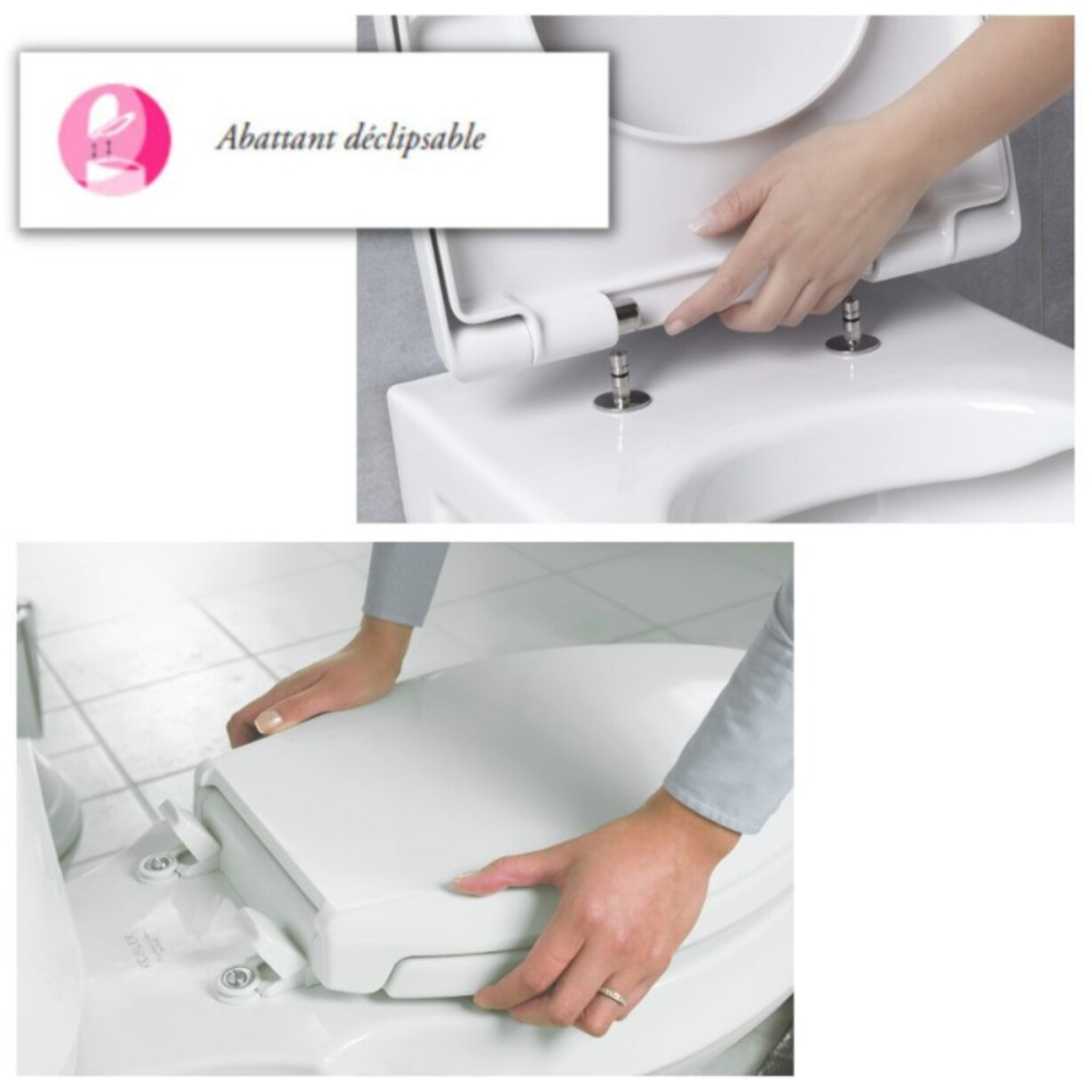 Cuvette WC suspendu sans bride compact Nouvelle Vague avec abattant frein de chute extra-plat déclipsable