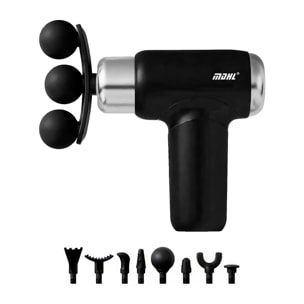 Pistola de masaje fascia MD-XY-12 con 6 velocidades, batería de 1200 mAh. Incluye 9 cabezales intercambiables.