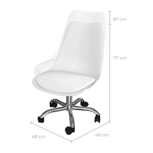 Chaise de bureau blanche sur roulettes - Skandi