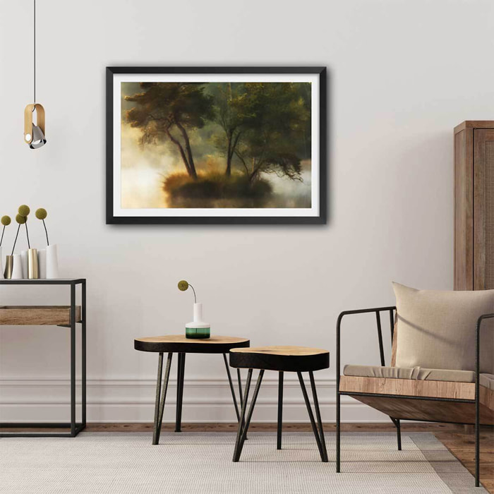 Affiche Ilôt et lac en automne Affiche sous cadre noir