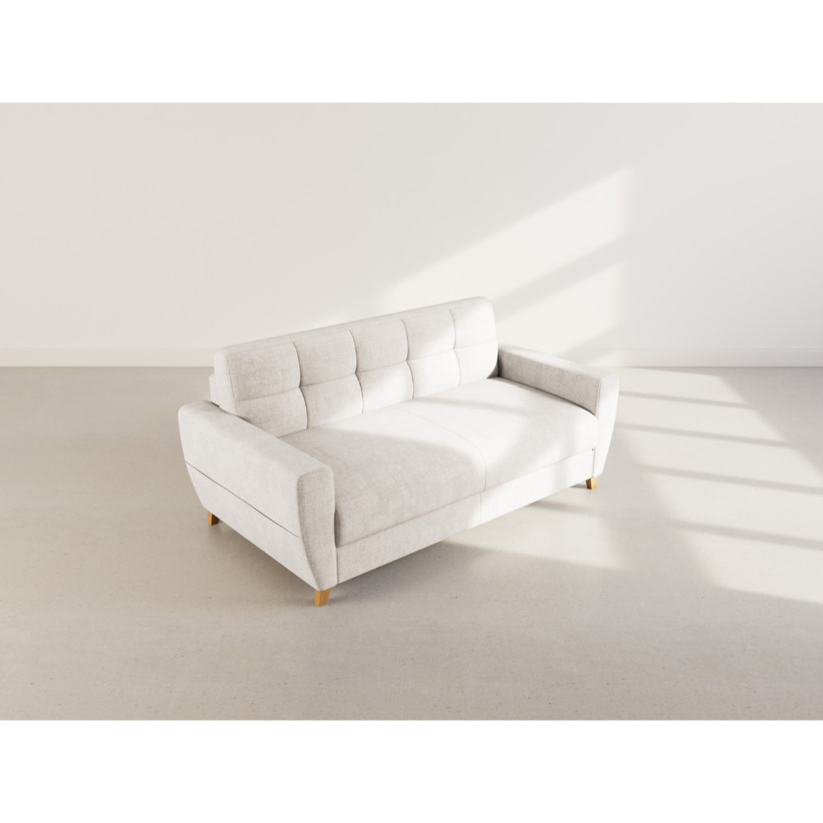 Thibault - Canapé lit 3 places convertible express couchage quotidien 140 cm matelas 14 cm en velours texturé - Beige