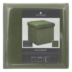 Pouf pliant "Lilou" en velours 38x38cm vert kaki