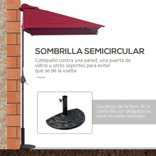 Sombrilla Semicircular 230x130x245 cm Parasol de Pared con Manivela Jardín Rojo