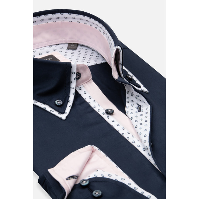 Camicia Uomo Botton Down Slim Satin Unito Blu