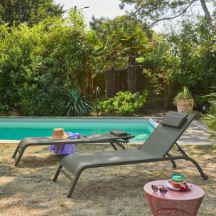 Bain de soleil acier multi positions avec coussin et roulettes (lot de 2) ONA