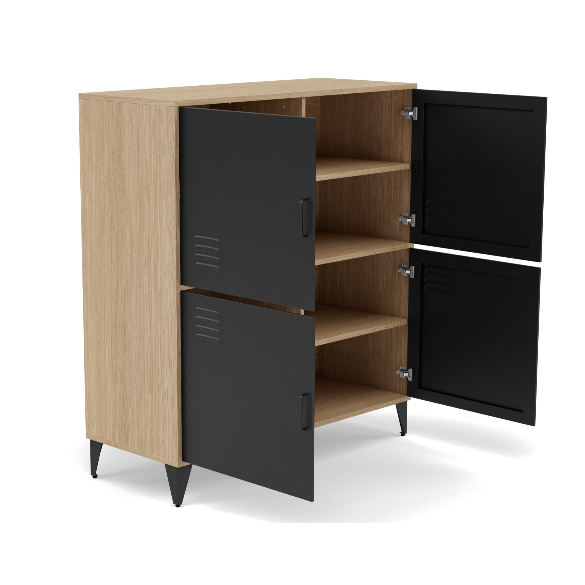Tribeca - buffet haut - effet bois et métal noir - 2 portes - 100x112 cm - Bois / Noir