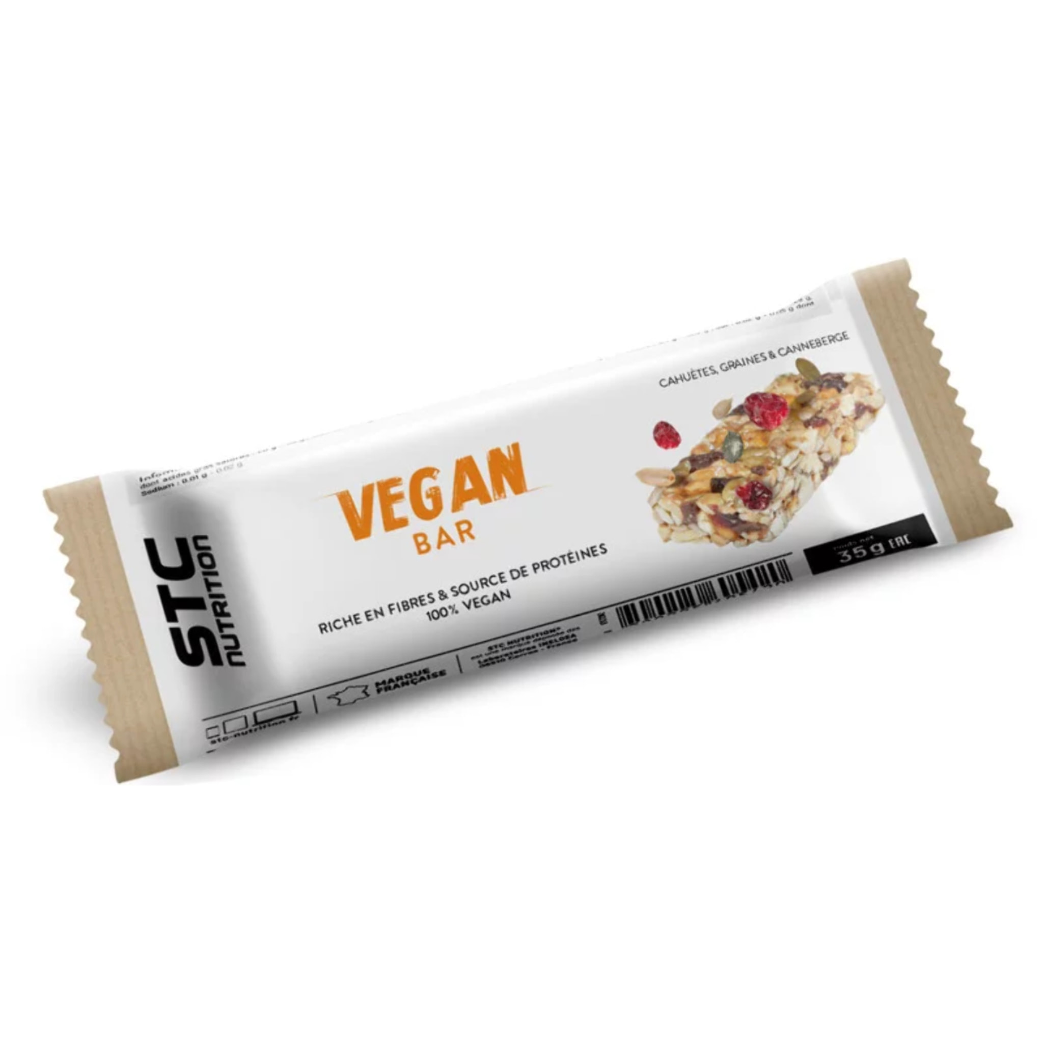 Vegan bar - Barre énergétique - Source de protéines - Riche en fibres - Peanut, seeds & cranberry - Anti-Dopage - 100% Vegan - 5 barres