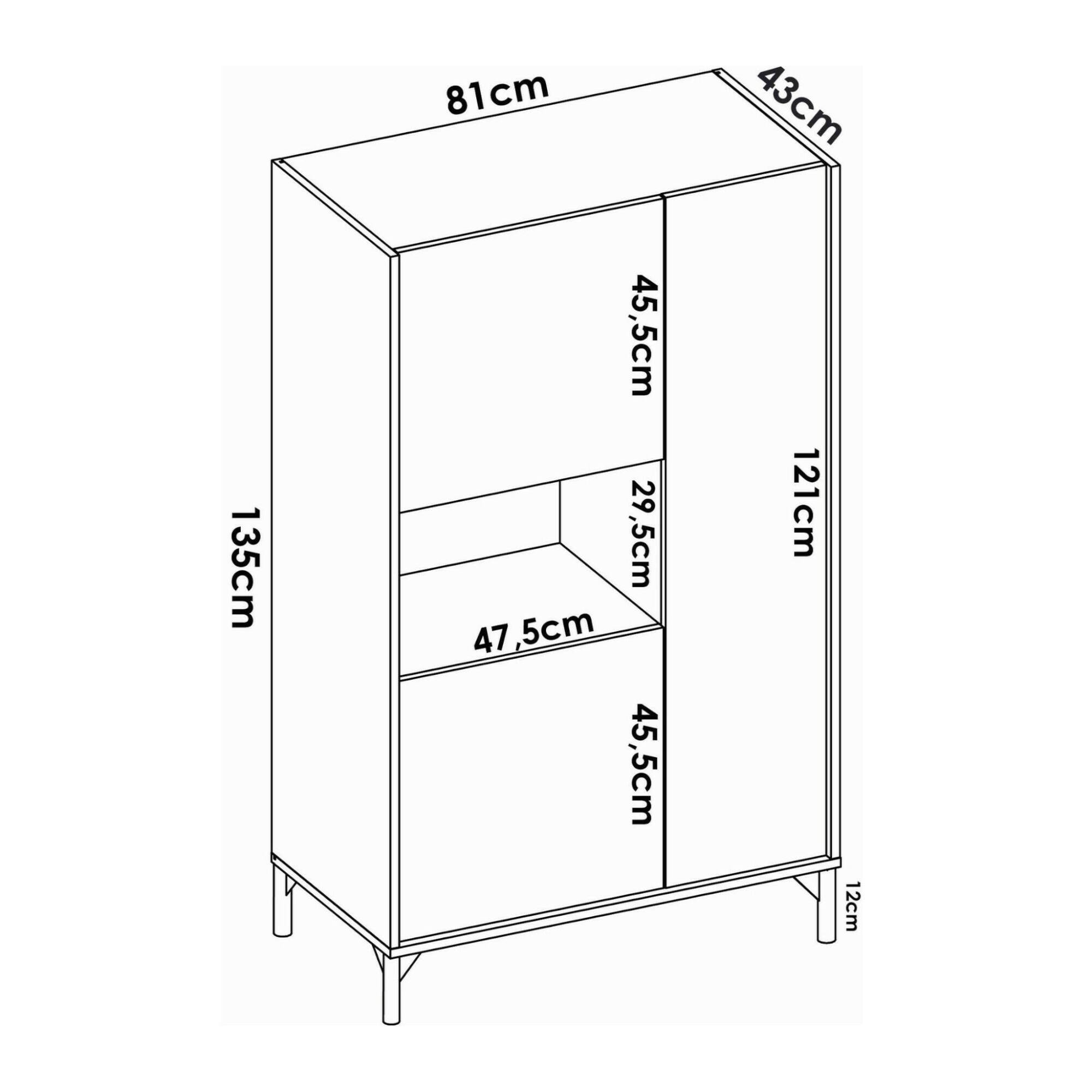 Credenza Boario, Buffet alto da soggiorno, Madia moderna da salotto a 3 ante, 81x43h135 cm, Rovere e Bianco