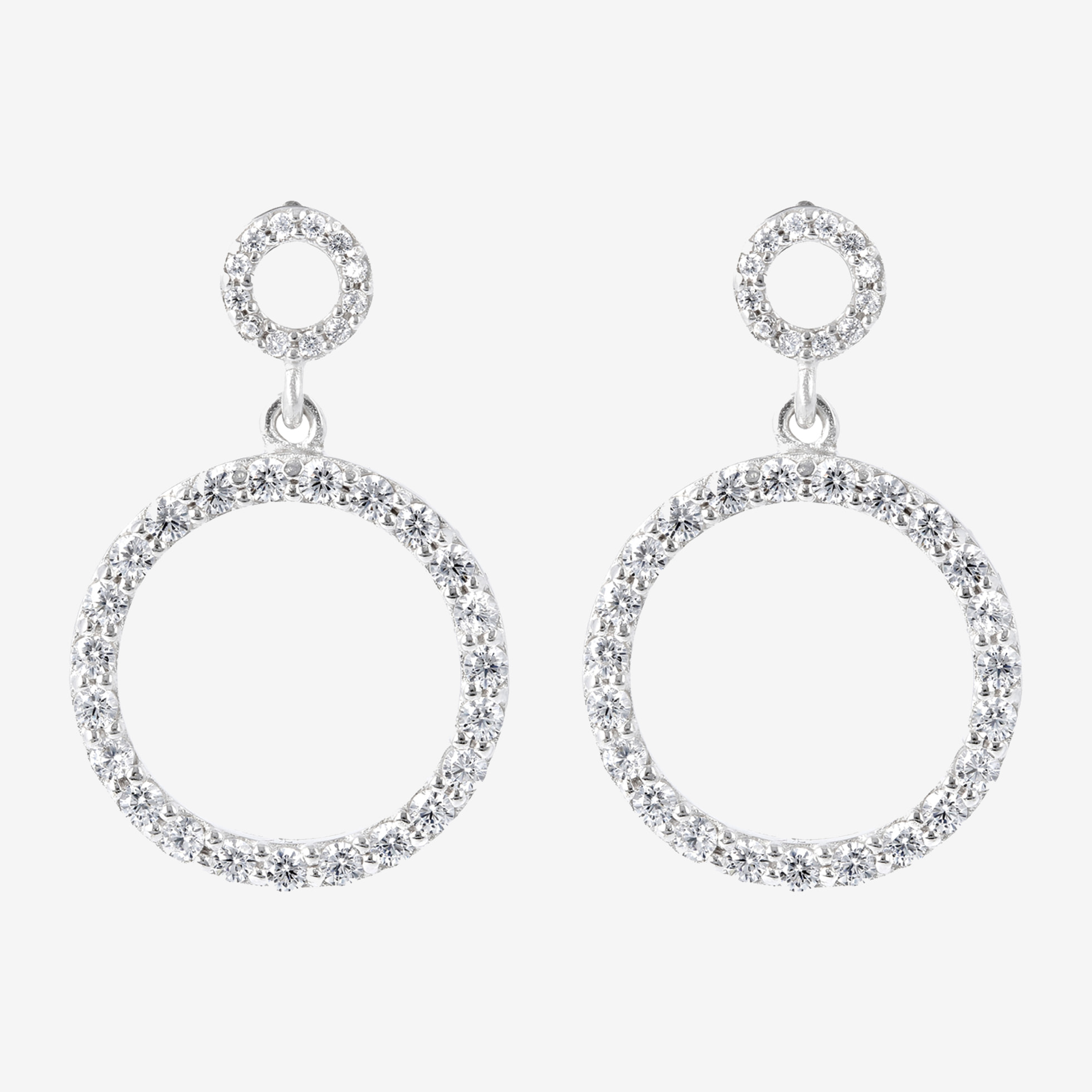 Orecchini Pendenti a Doppio Cerchio con Cubic Zirconia in Argento 925 placcato Platino