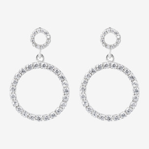 Orecchini Pendenti a Doppio Cerchio con Cubic Zirconia in Argento 925 placcato Platino